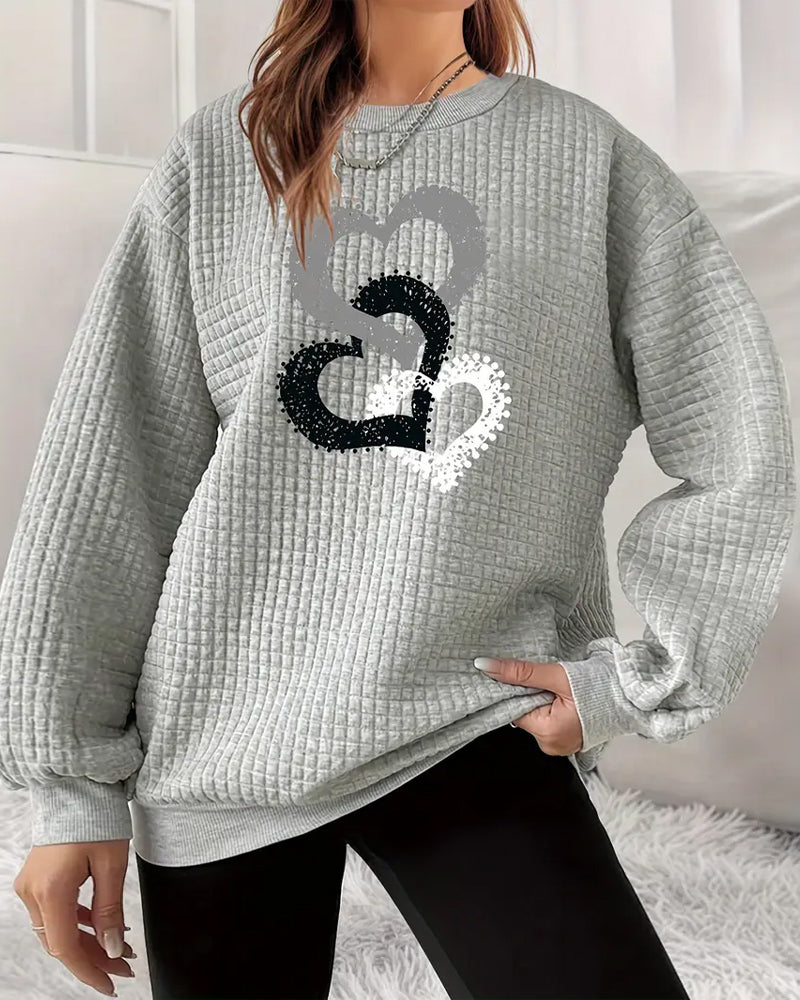 Catherine | Sweatshirt Gray Long Sleeve Heart Graphic Textured