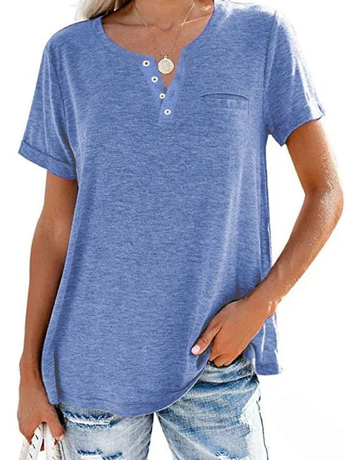 Cettina | Short Sleeve Pocket Henley T Shirt