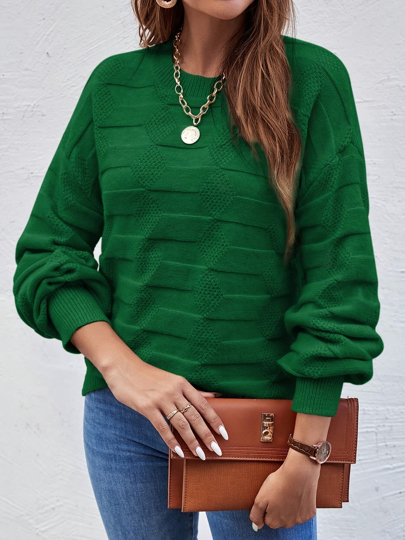 Annastina | Sweater with Long Sleeves Textured Round Neck