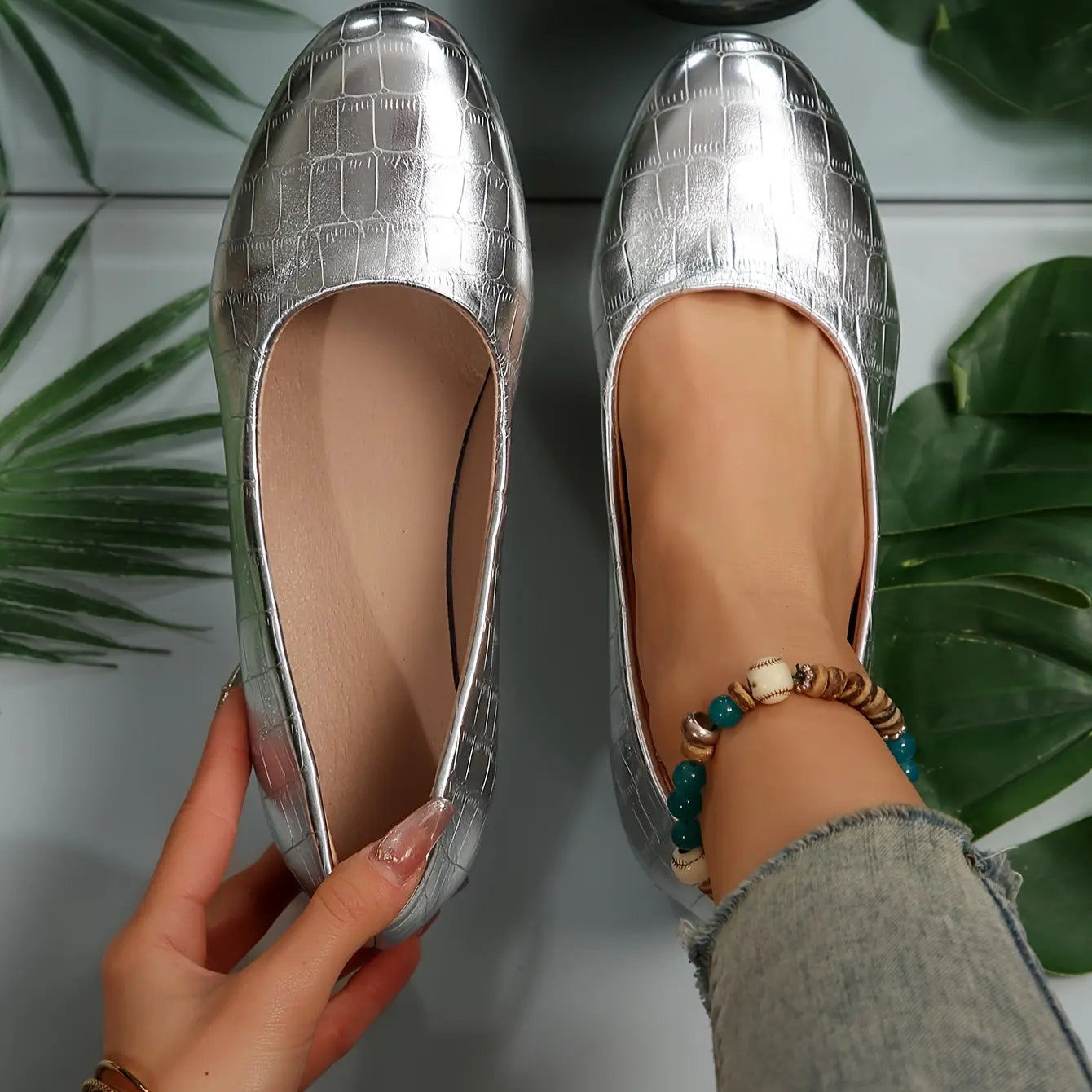 Rebekah - Wedge Slip On Crocodile Pattern Flats