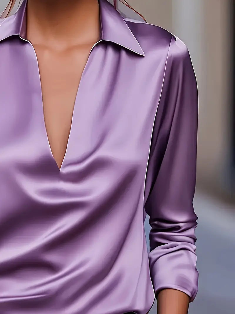 Lianyandra | V-Neck Satin Blouse in Light Pink