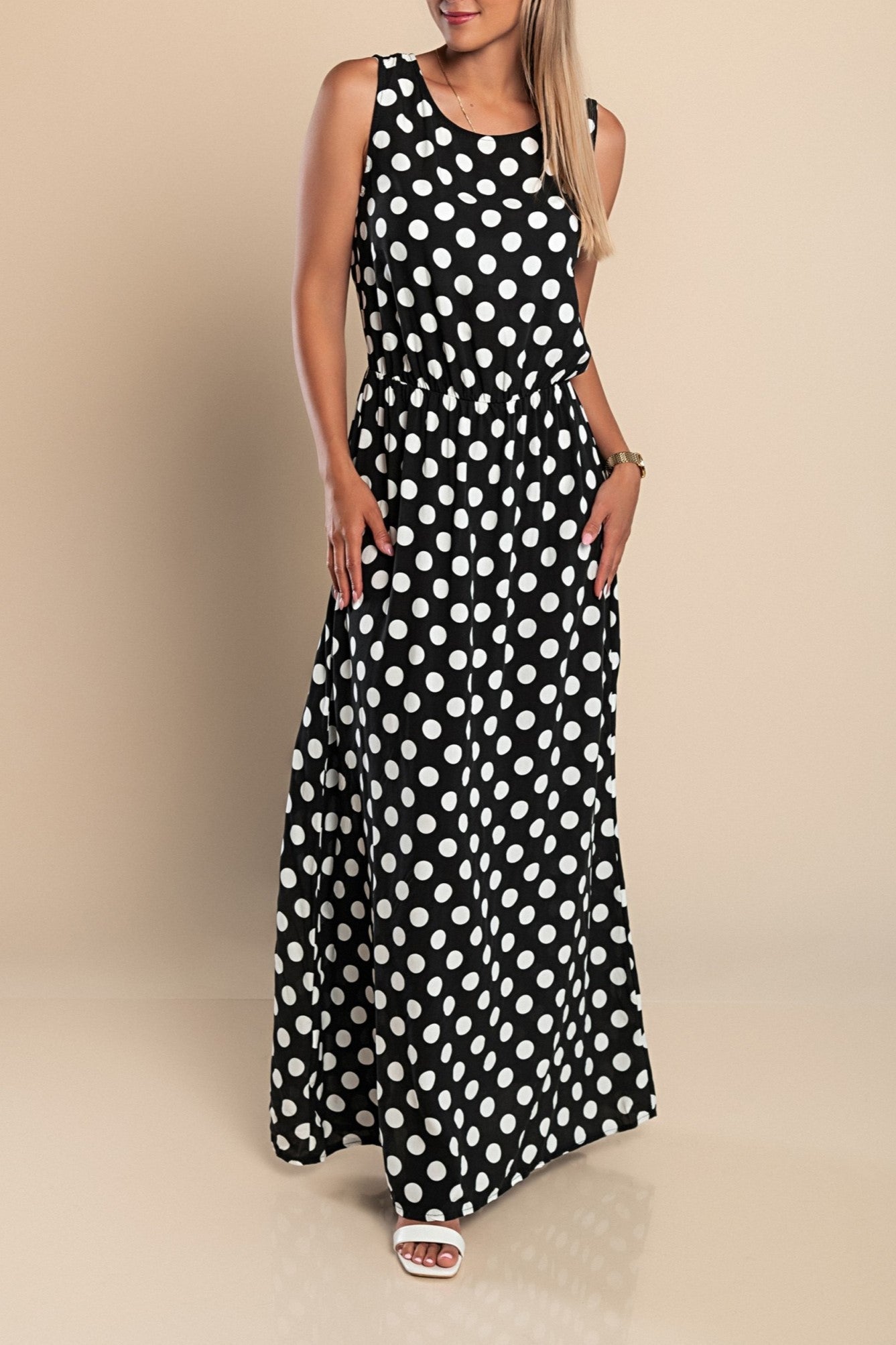 Lyna | Polka Dot Sleeveless Maxi Dress