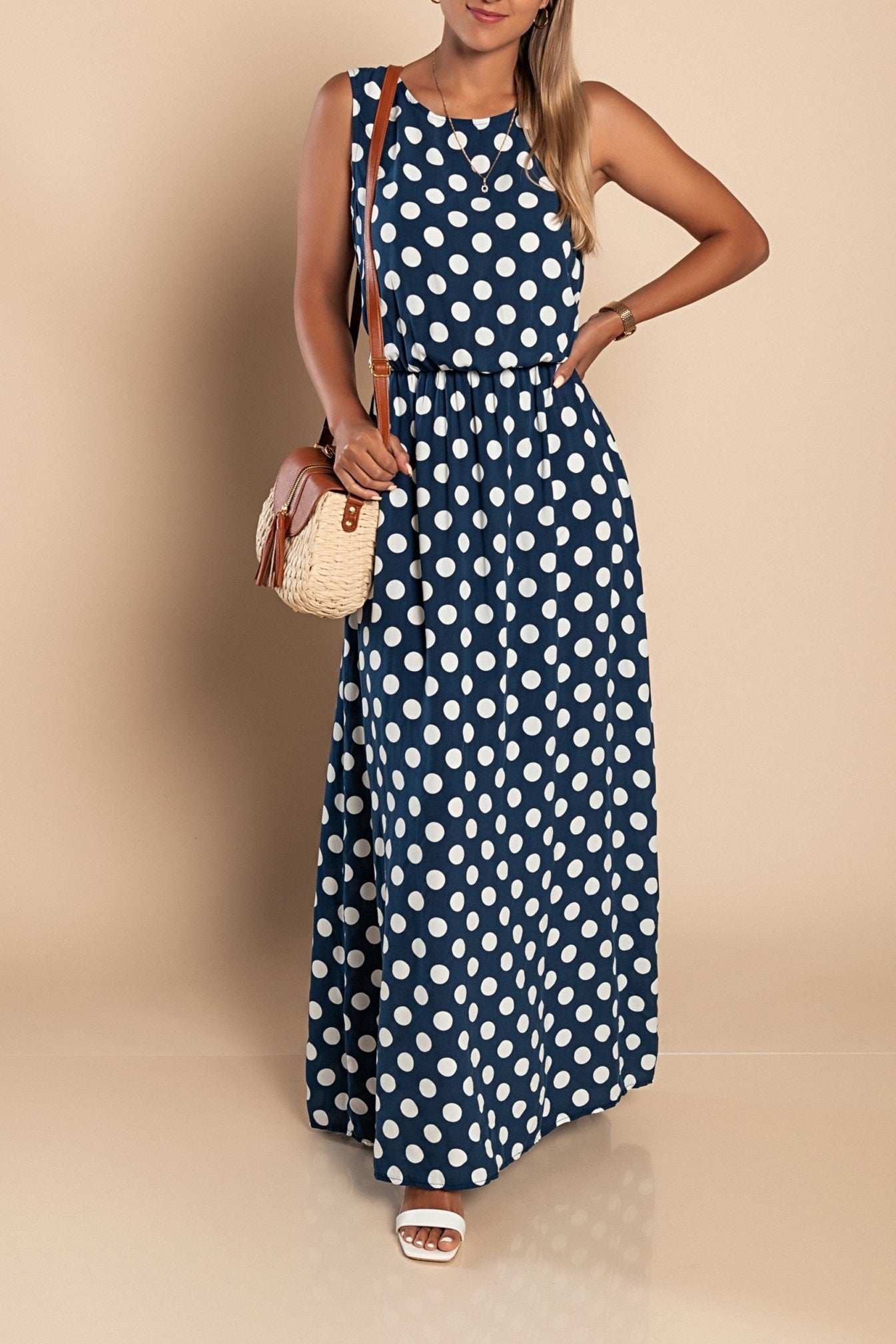 Lyna | Polka Dot Sleeveless Maxi Dress