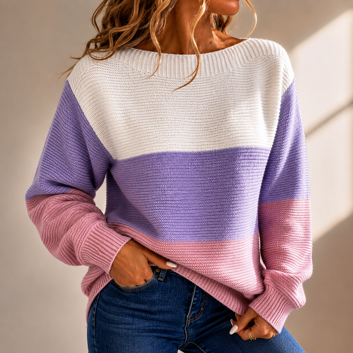 Delina | Oversized Color Block Knitted Sweater