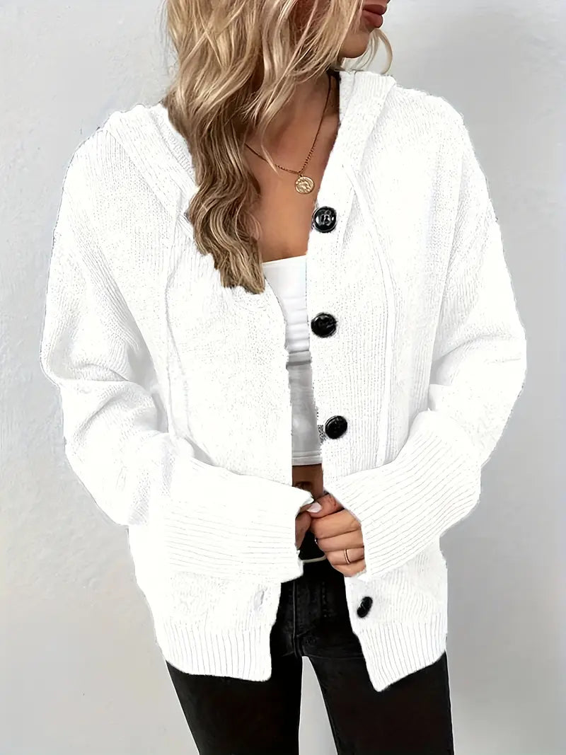 Suthida | Hooded Button Front Knit Cardigan Sweater