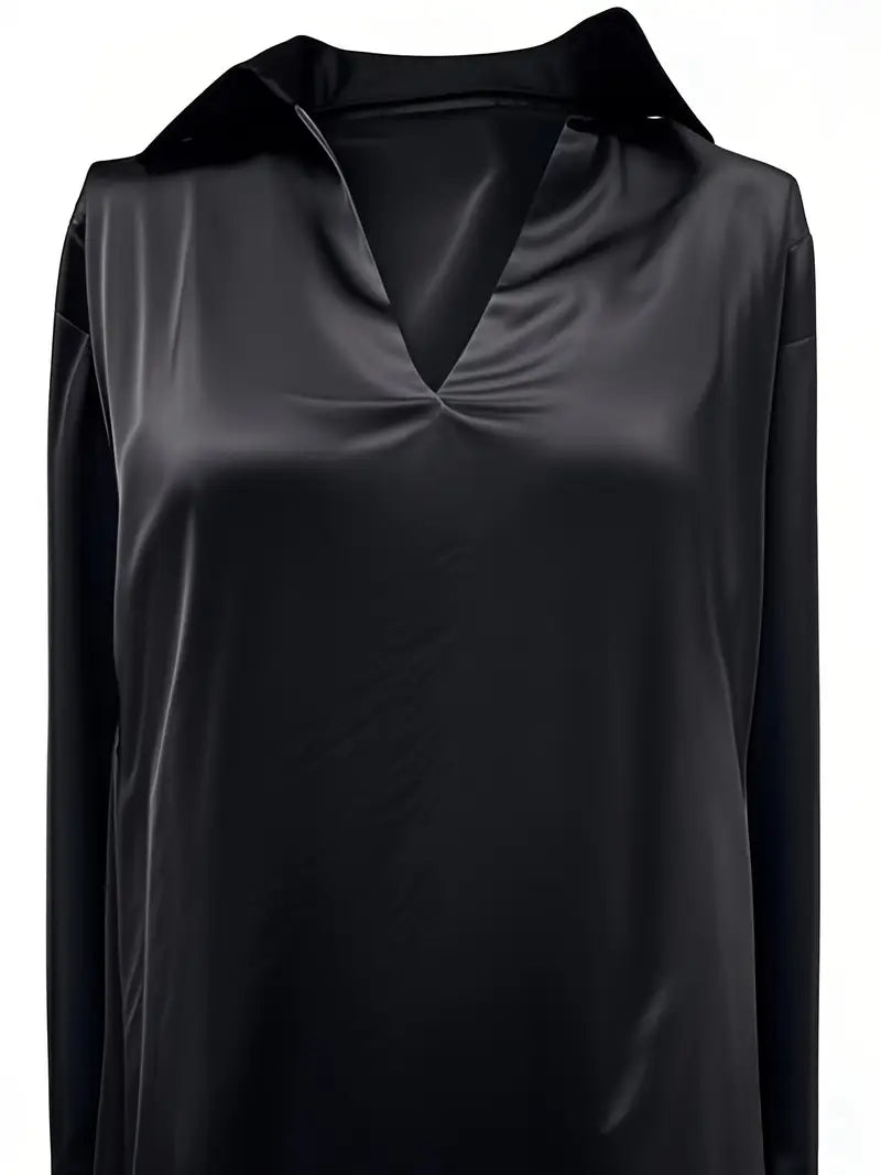 Lianyandra | V-Neck Satin Blouse in Light Pink