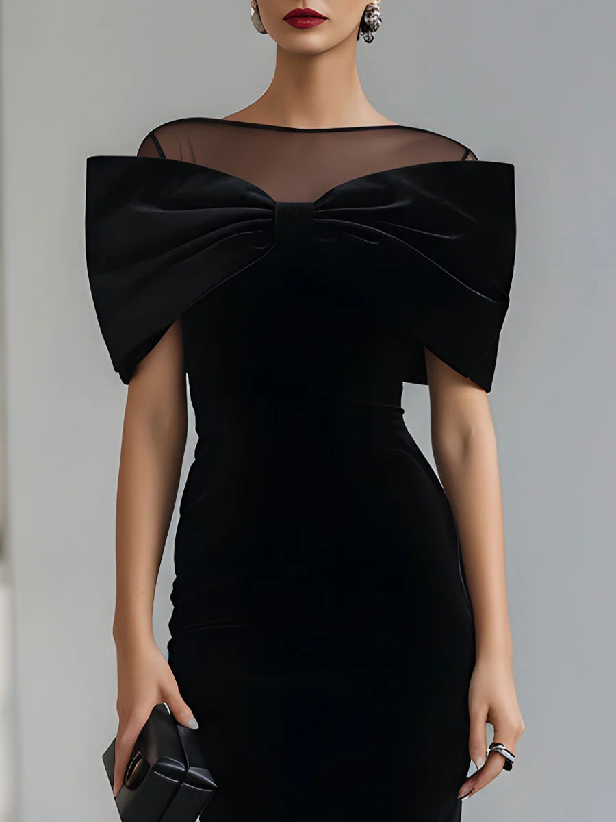 Inkeri | Black Mesh Bow Midi Dress