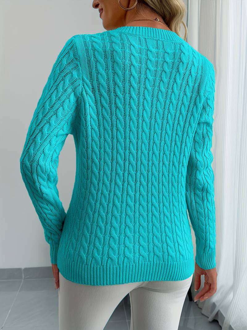 Zivah | Cable Knit V-Neck Long Sleeve Sweater