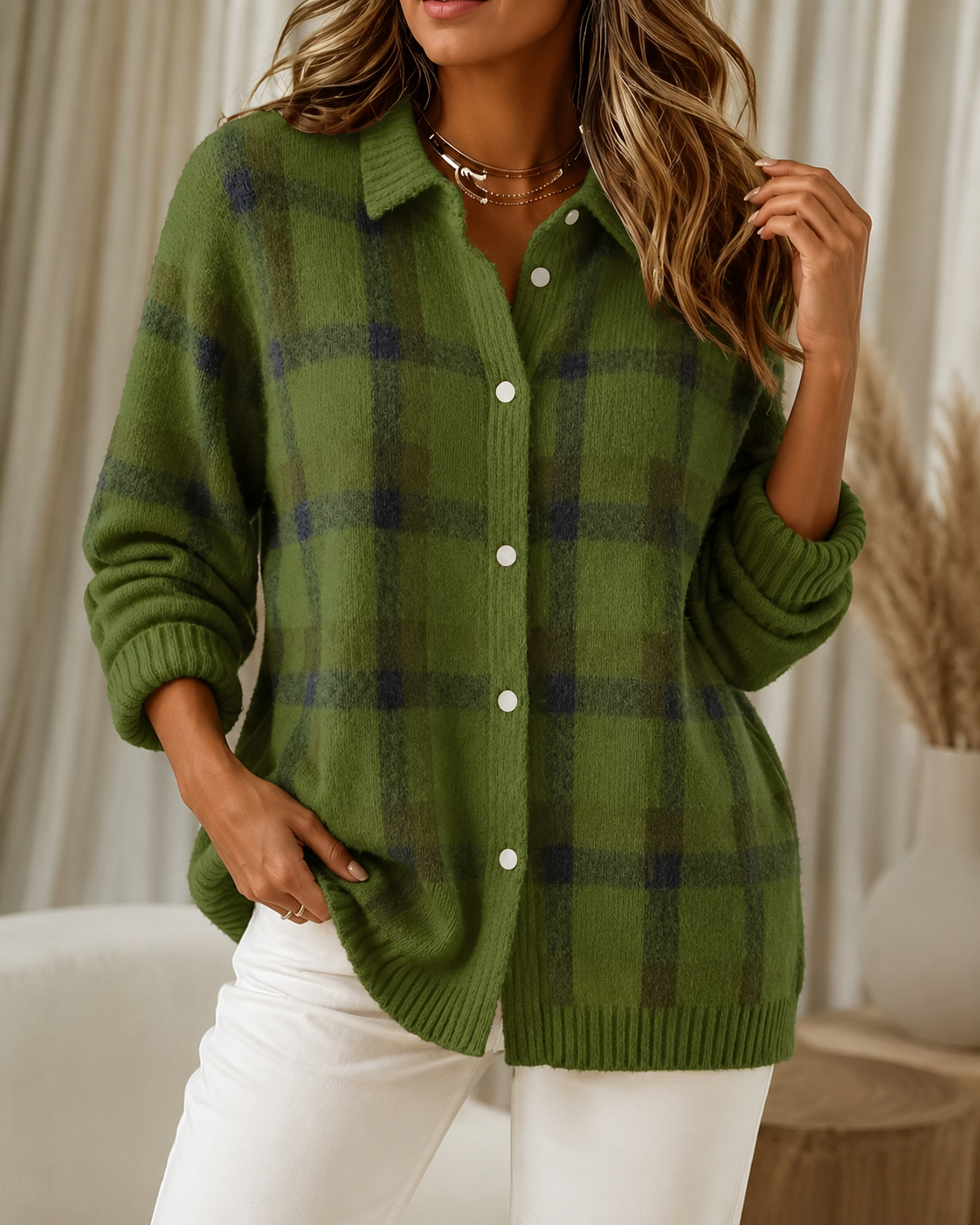 Liselotte | Cardigan With Plaid Pattern and Long Sleeves