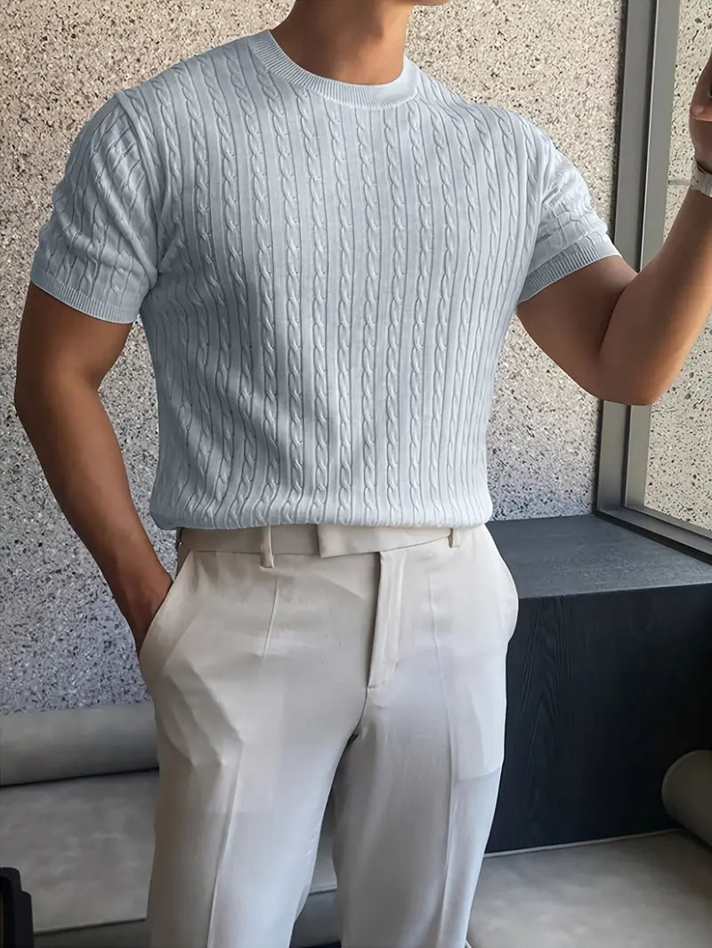 Kiril - Cable Knit Short Sleeve Crewneck Jumper