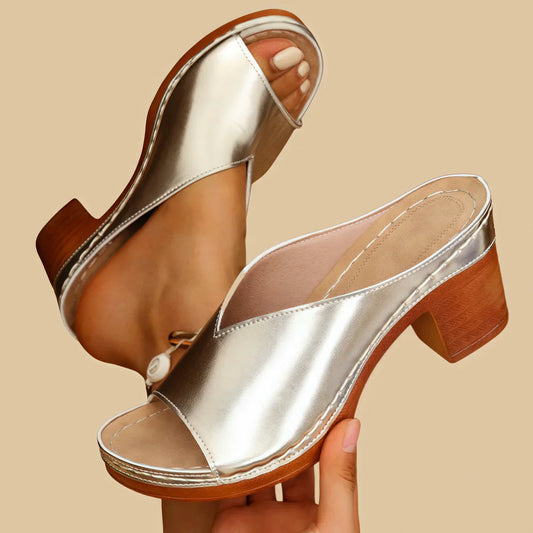 Sorina | Open Toe Block Heel Mule Sandals