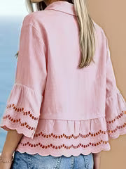 Solenn | Long Sleeve Ruffle Hem Button Blouse