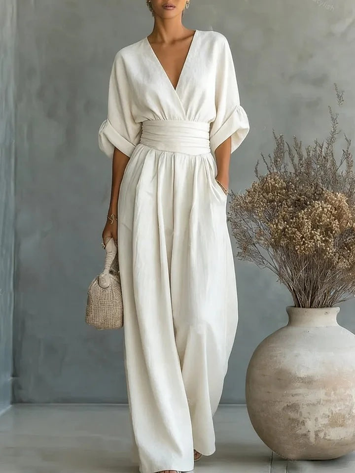 Lumamark | Elegant V-Neck Wide-Leg Jumpsuit