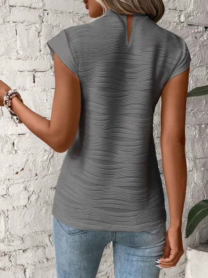 Carolyn - Textured High Neck Cap Sleeve Top