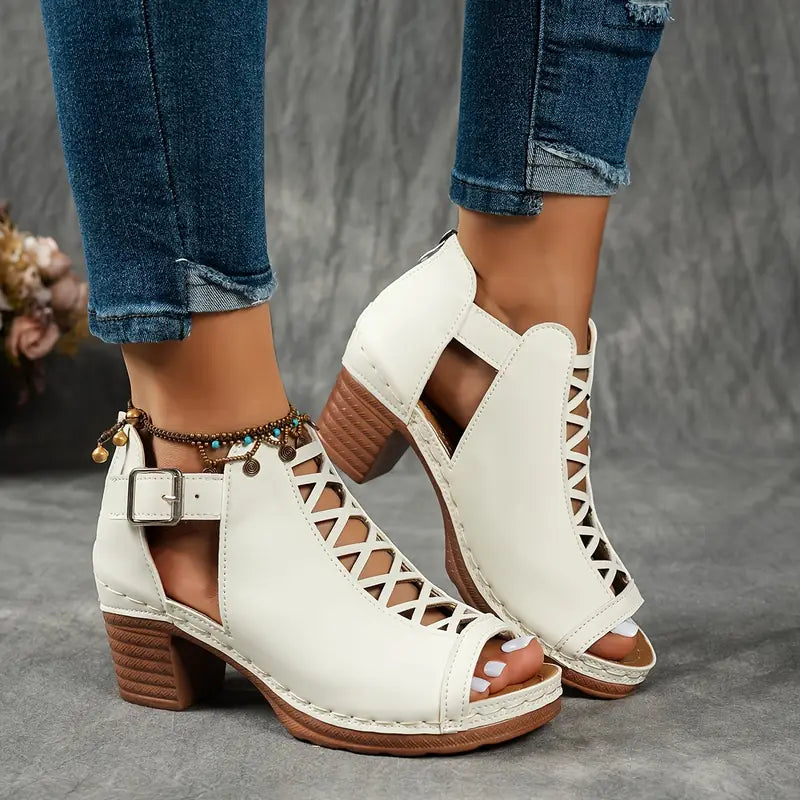 Alexia | Peep Toe Cutout Block Heel Sandals