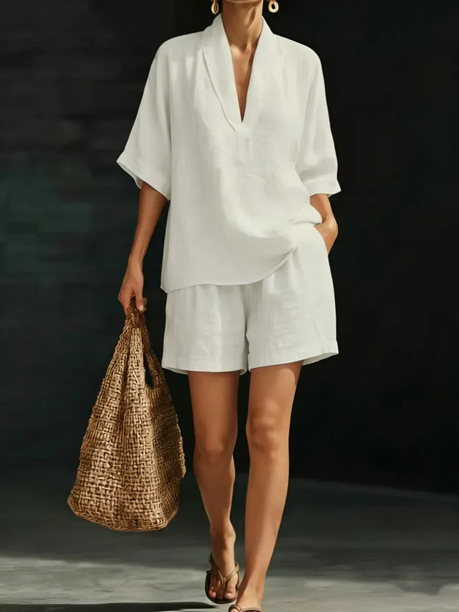 Silvani | V Neck Top Shorts Set Loose Fit
