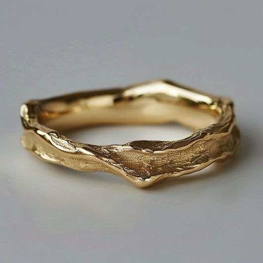 ForgeMuse | Gold Tone Textured Wave Design Ring