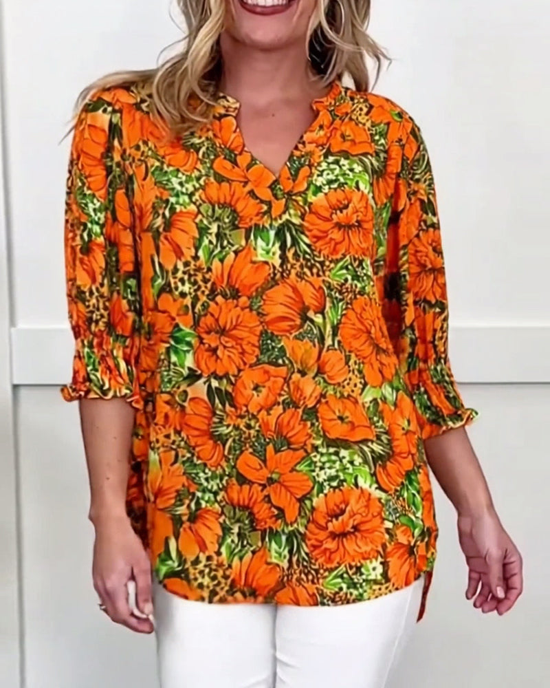 Niliza | Floral Print V-Neck Tunic Blouse