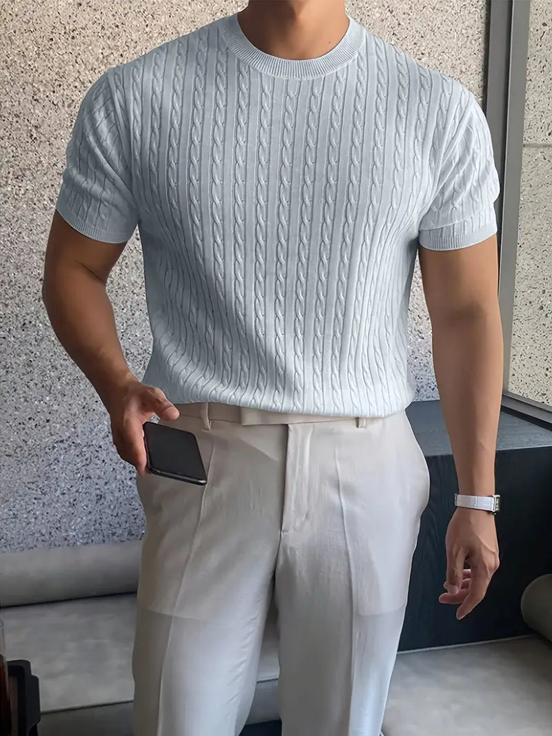 Kiril - Cable Knit Short Sleeve Crewneck Jumper