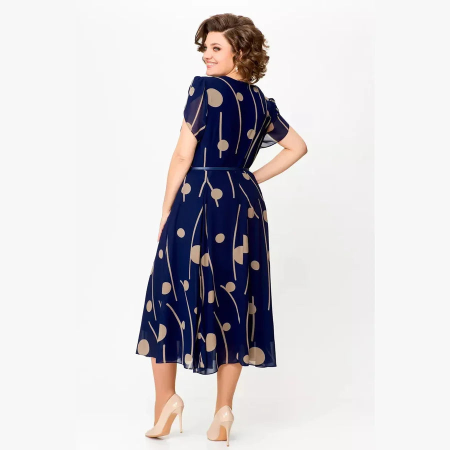 Nazeli | Midi Dress Short Sleeve Abstract Dot Print