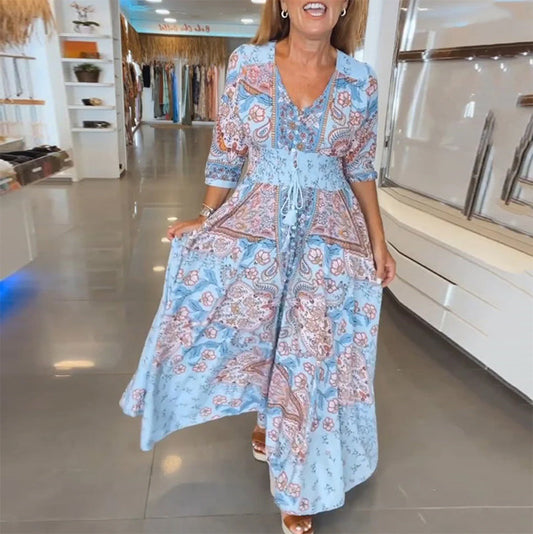 Taylor | Floral V Neck Tie Waist Dress