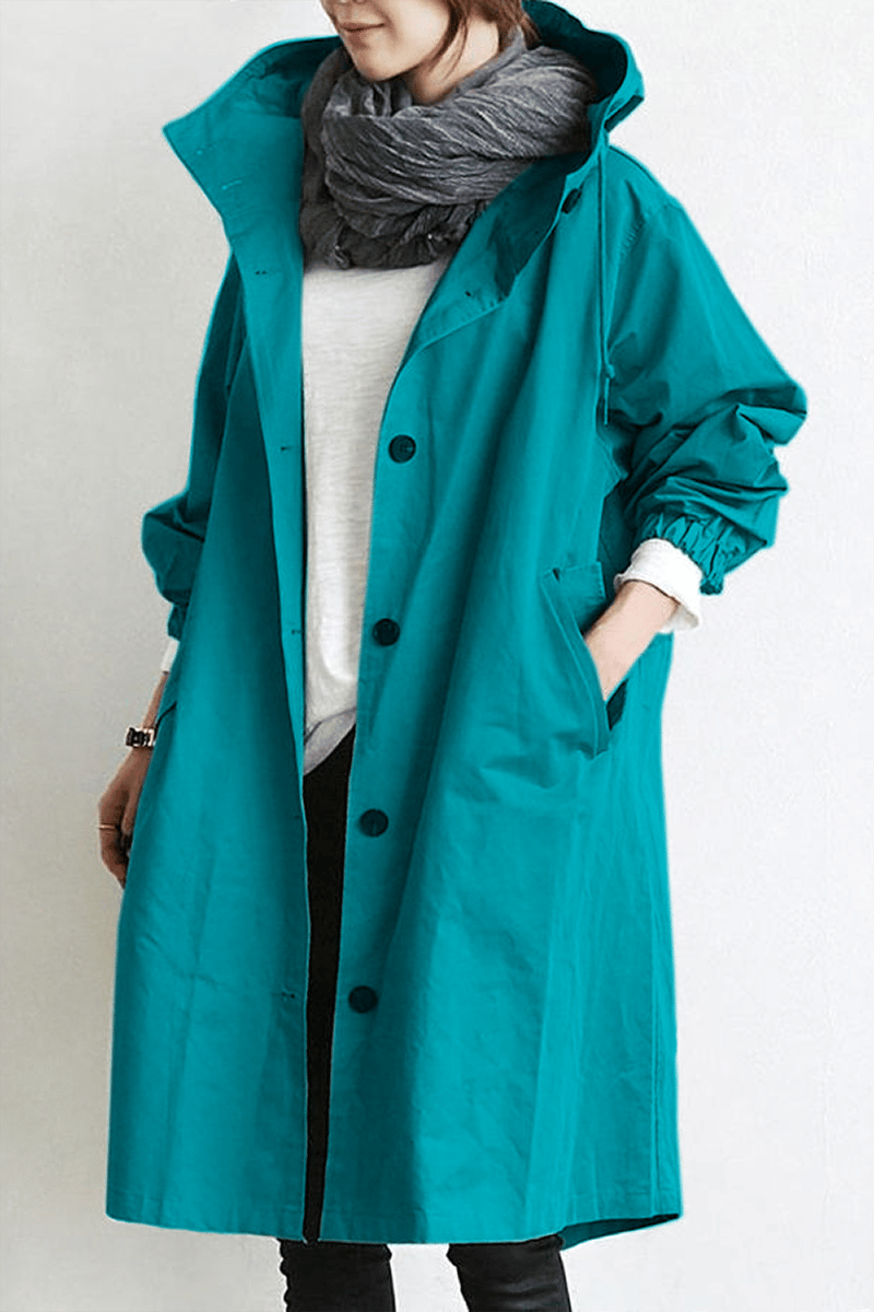 Shauna  | Long Hooded Coat With Button Front