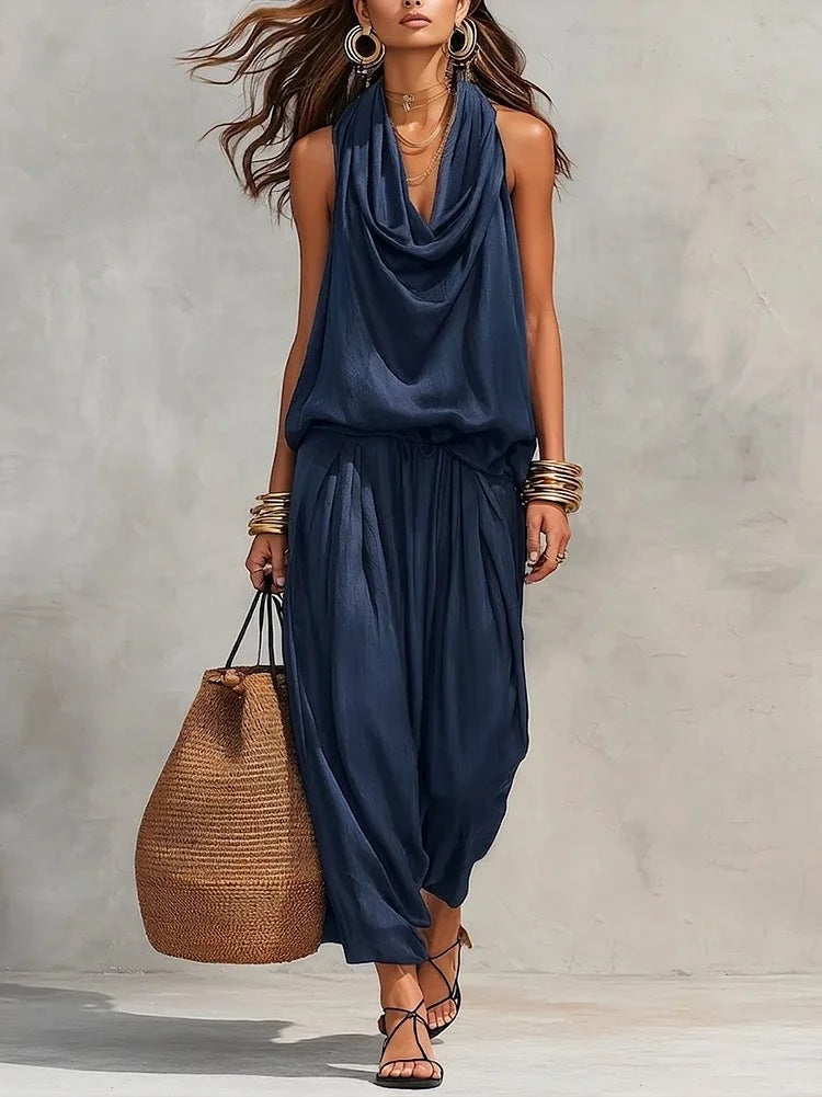 Katerina | Sleeveless Draped Two Piece Trouser Set