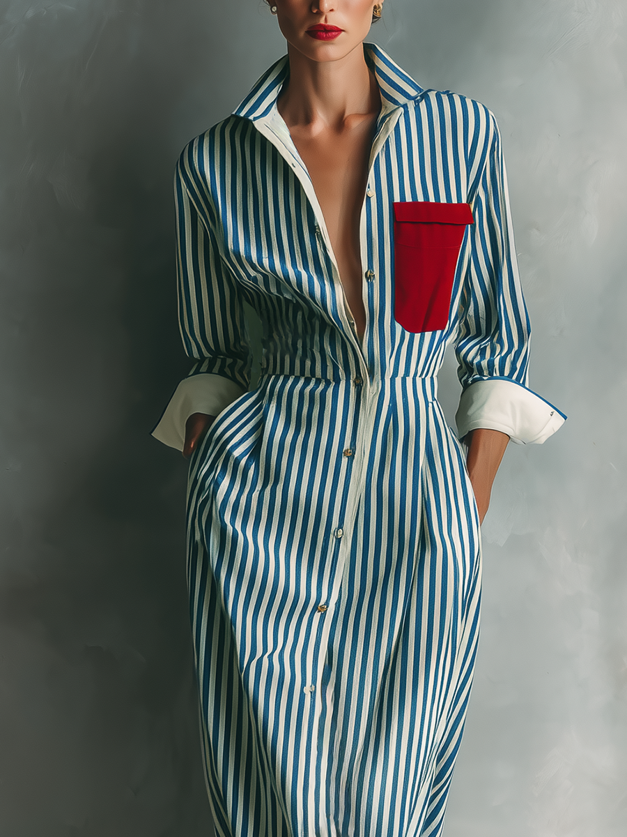 Makeda | Striped Button Front Shirt Maxi Dress