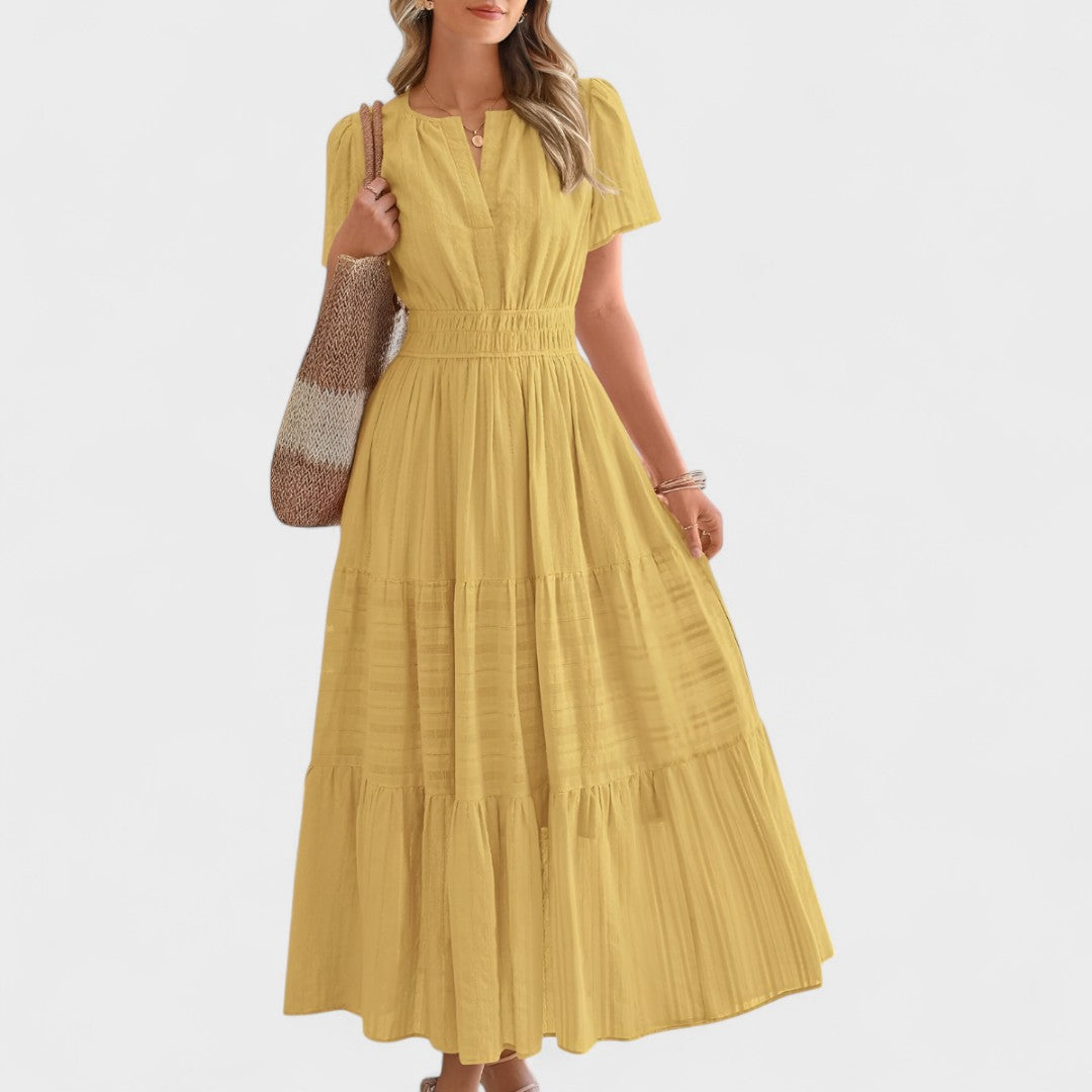 Maura | Short Sleeve Smocked Waist Maxi Dress