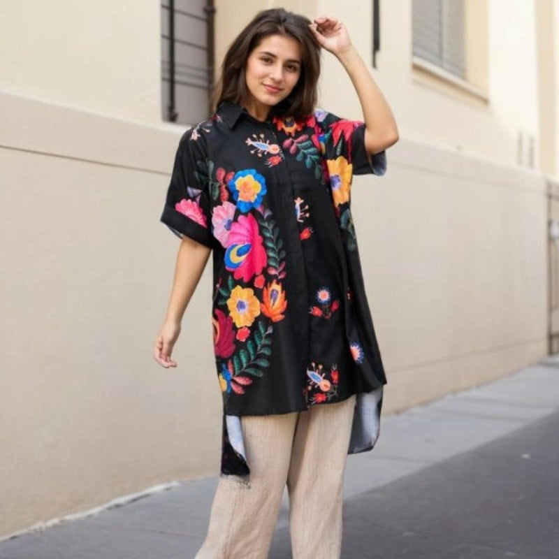 Rossella | Floral Print Short Sleeve Long Blouse
