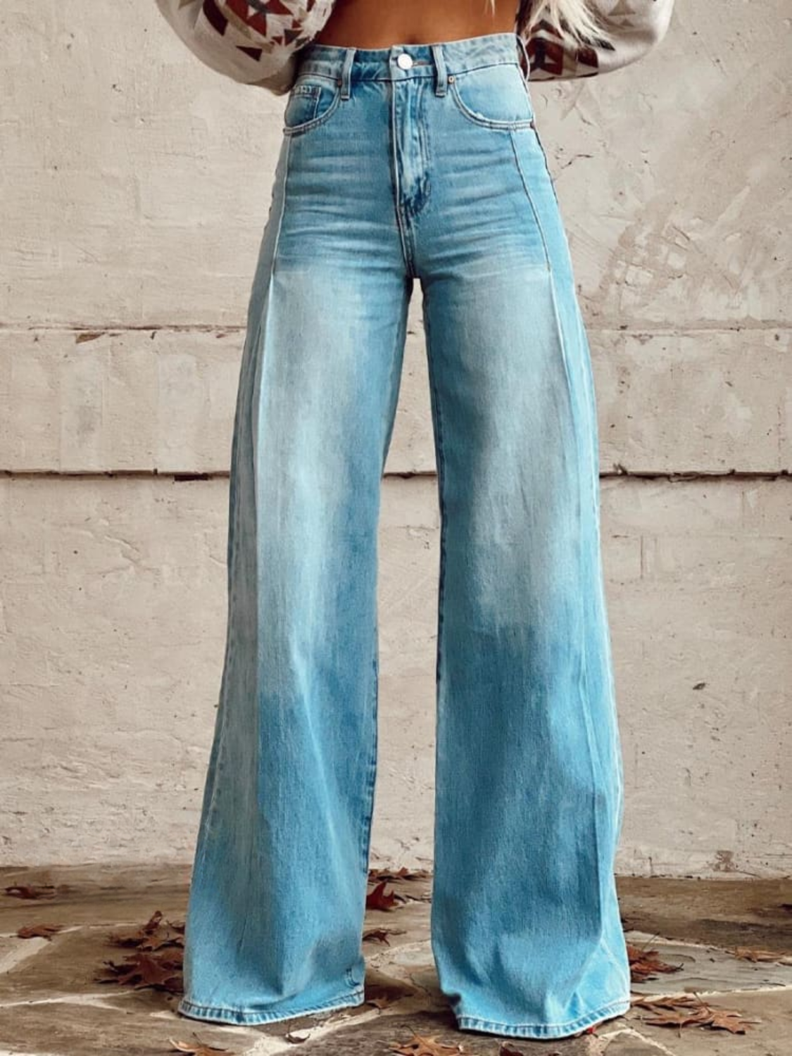 DOROTEA | Wide-Leg Pants High-Waisted Faded Denim-Style Fit