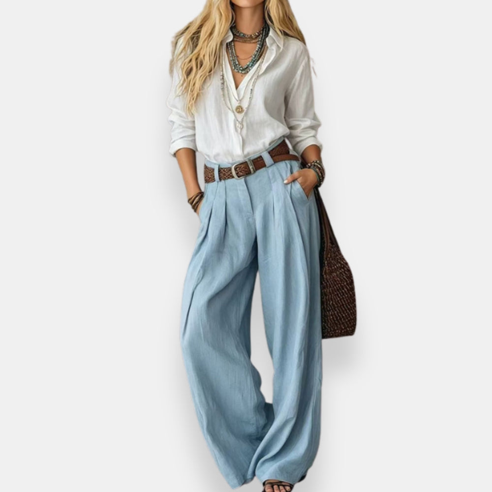 Orable | Shirt Pant Set Wide Leg Pleated