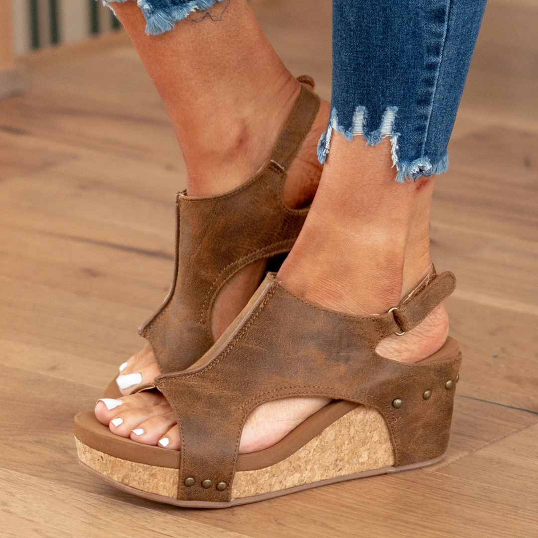 Makrina - Wedge Heel Slingback Open Toe Sandals