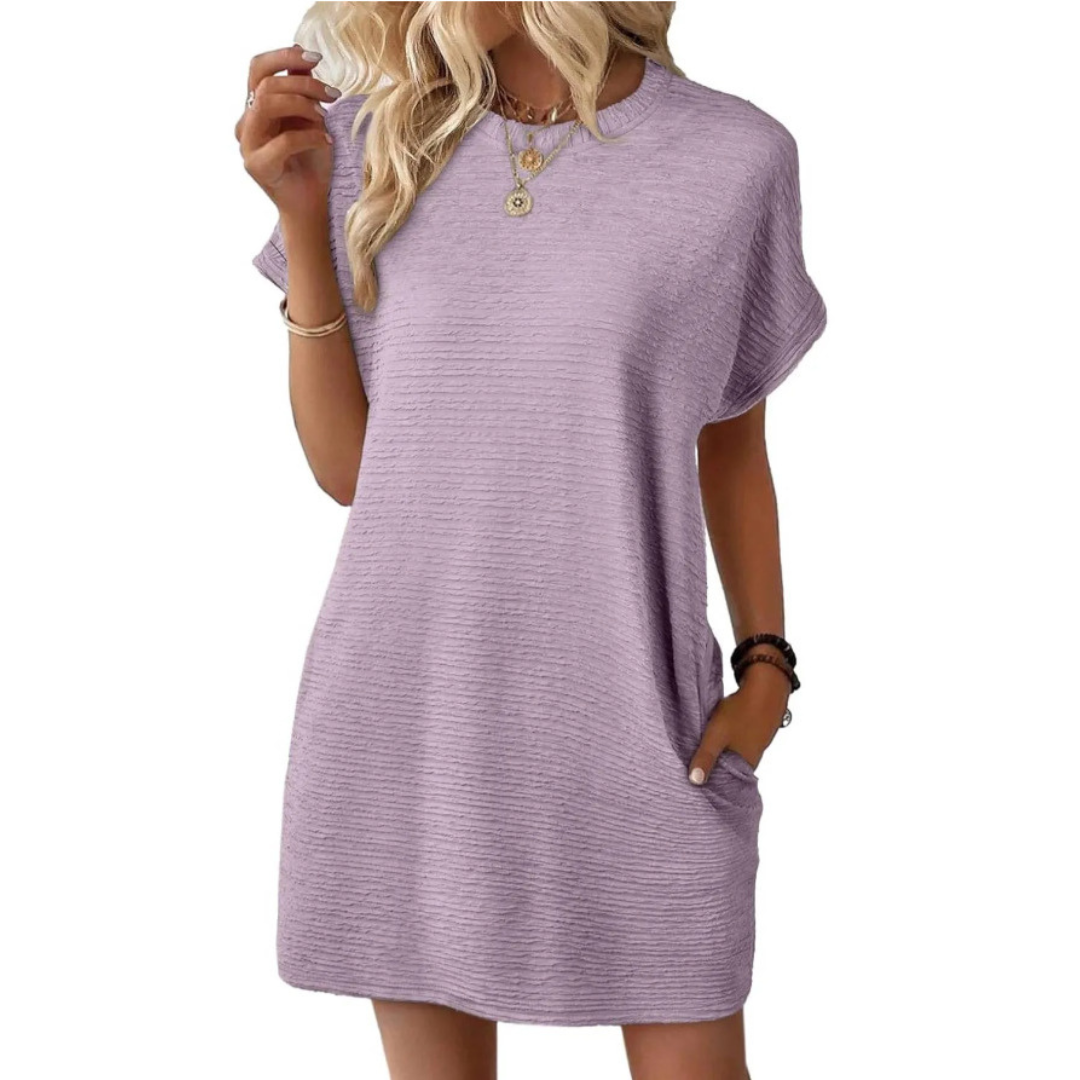 Elviaa - Textured Pocket Mini Dress Short Sleeve