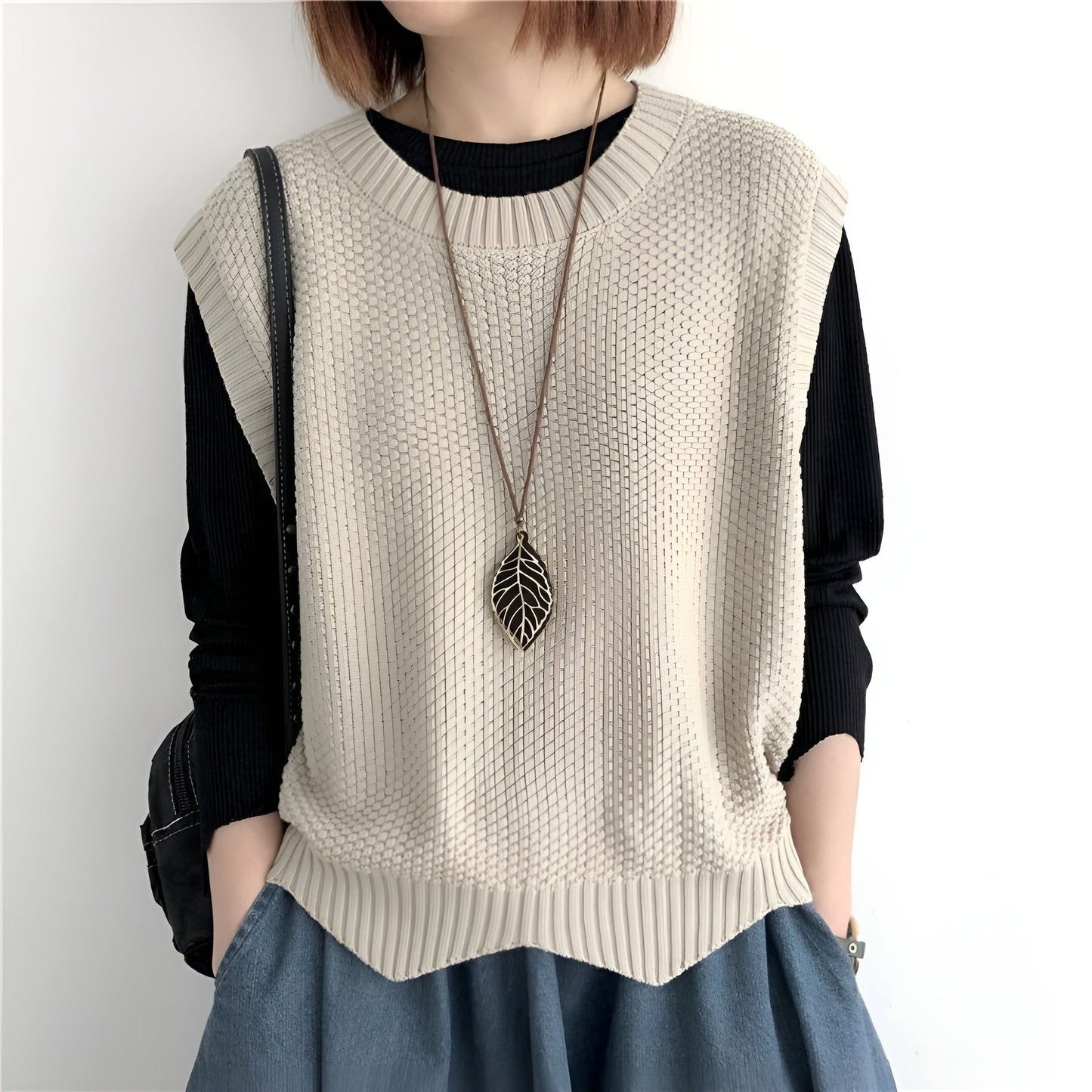 Ramona | Knitted Sleeveless Crew Neck Sweater Vest