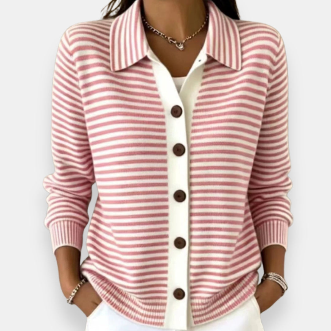 Talaoira | Striped Buttoned Cardigan with Long Sleeves