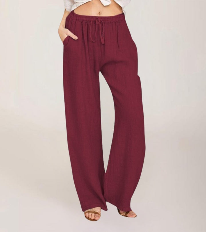 Maialen | Wide Leg Drawstring Linen Style Pants