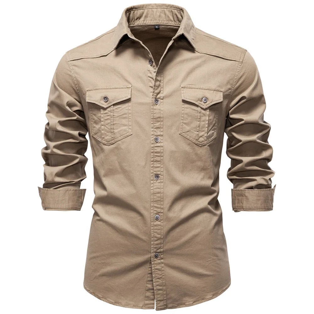 Norbwaldmir | Long Sleeve Cotton Shirt in Navy Blue