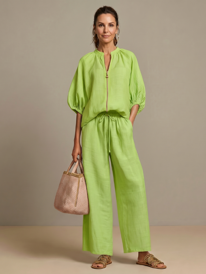 Sharina | Zip Front Wide Leg Pant Set
