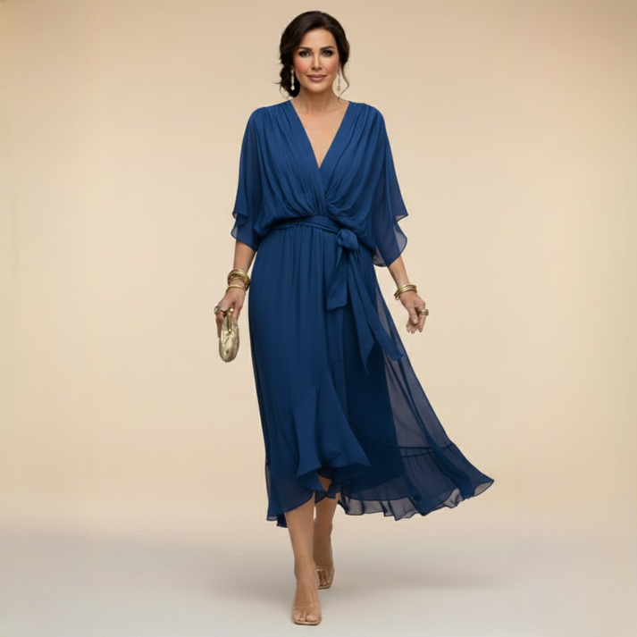 Harshani | Chiffon V Neck Midi Wrap Dress
