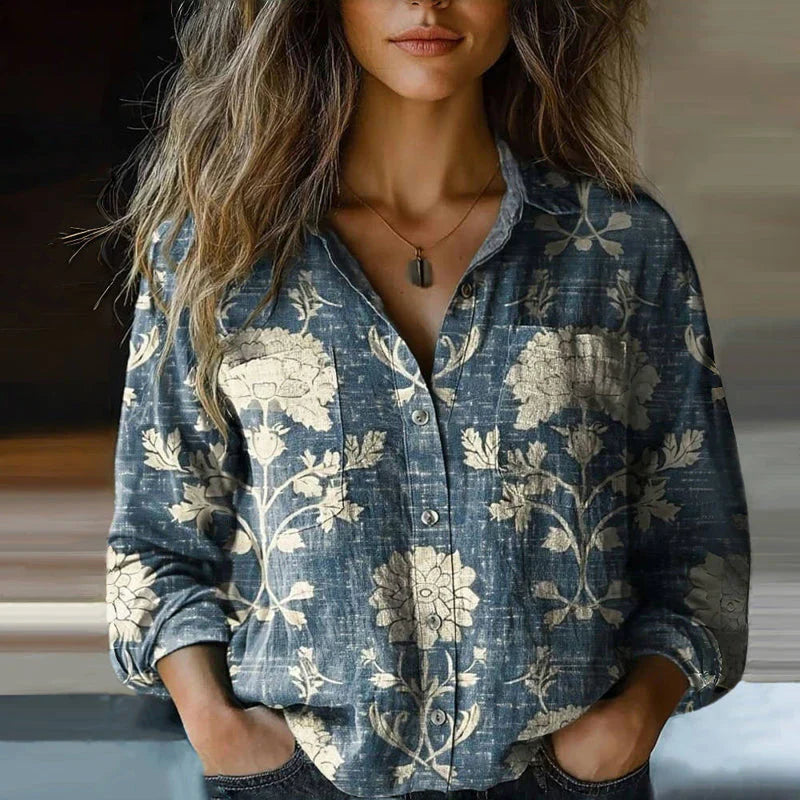Morena | Blouse Red Printed Button Front Top