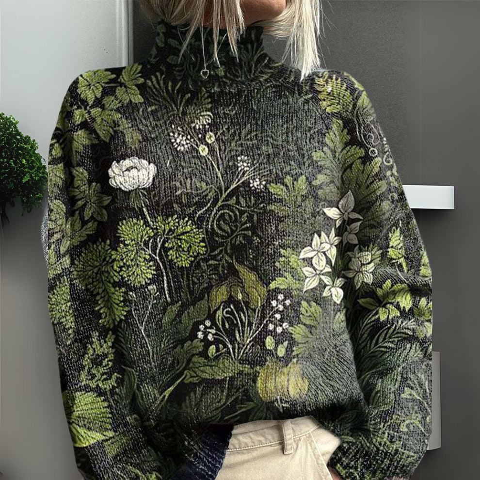 Rasha | Mock Neck Printed Knit Sweater