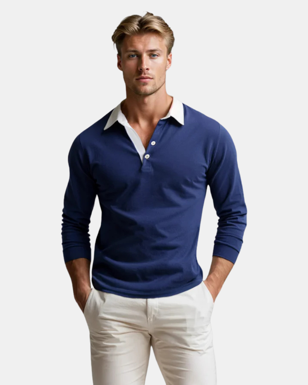 Farouk | Long Sleeve Contrast Collar Polo Shirt