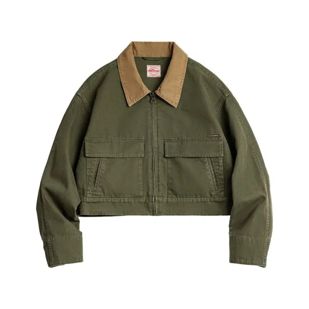 Leonelura | Canvas Jacket with Cord Collar and Patchwork