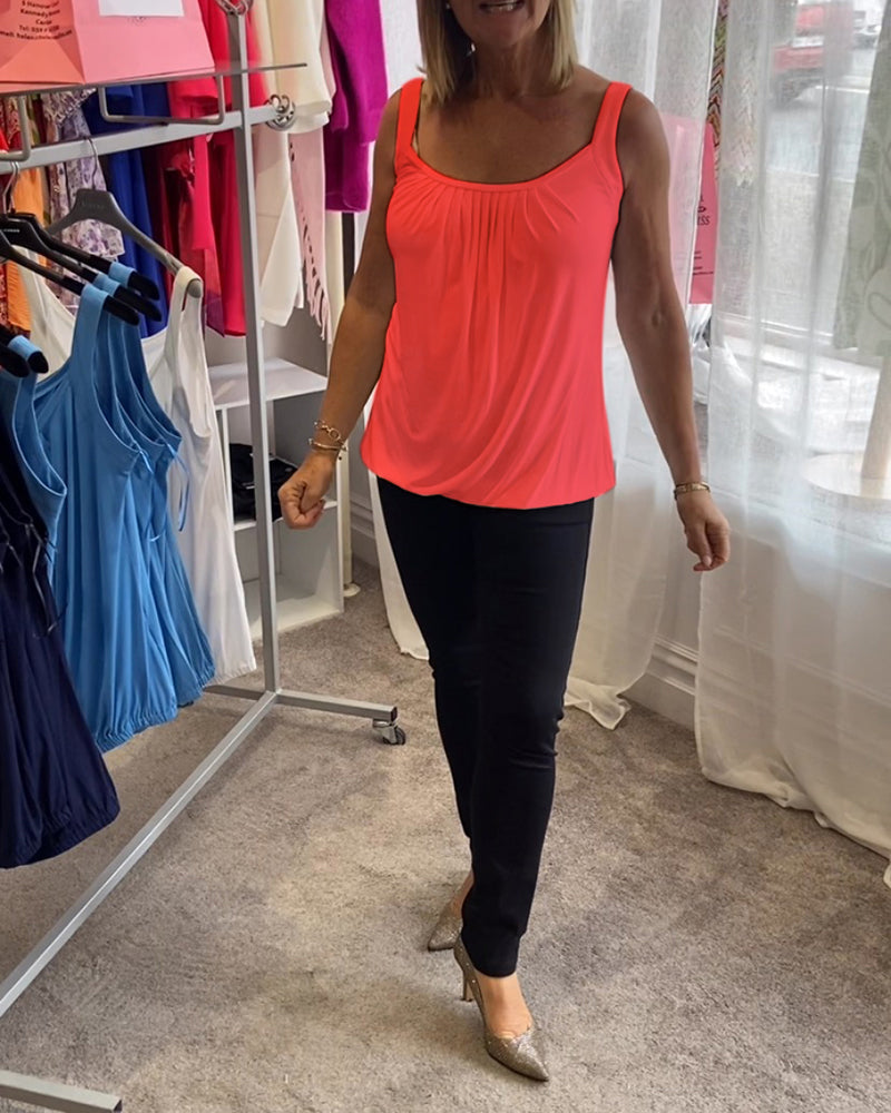 Hanner - Pleated Sleeveless Scoop Neck Tank Top