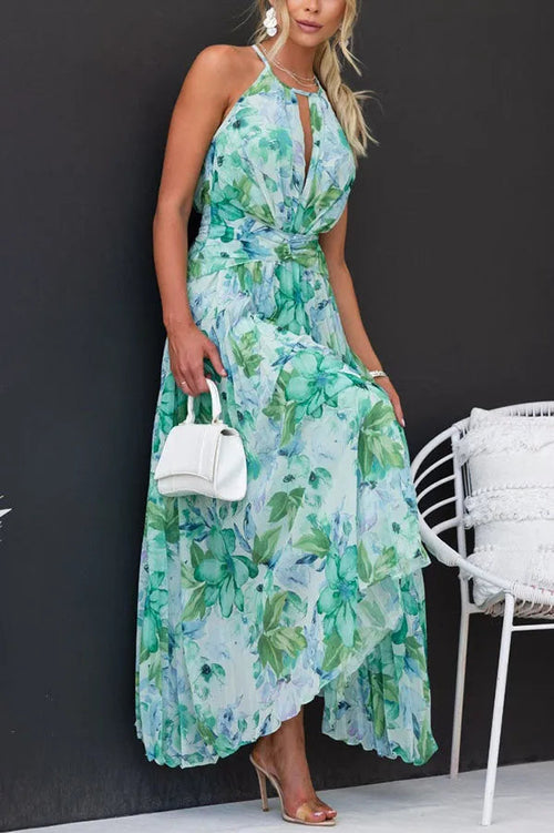 Monyca | Floral Halter Neck Pleated Midi Dress