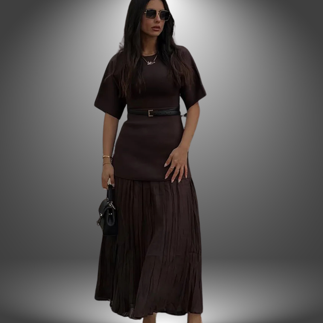 Valentina | Pleated Midi Dress Belted Long Sleeve