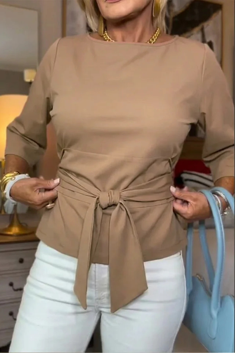 Shaniera | Tie Front Three Quarter Sleeve Top