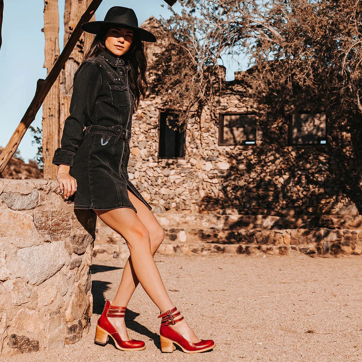 Steffie – Wooden Block Heel Ankle Strap Pumps