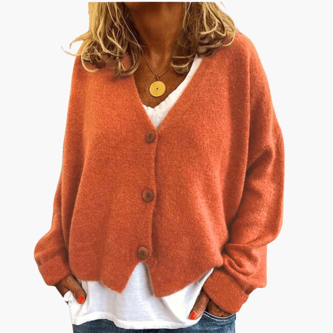 Lucrora | Long Sleeve Knitted Cardigan with Button Front